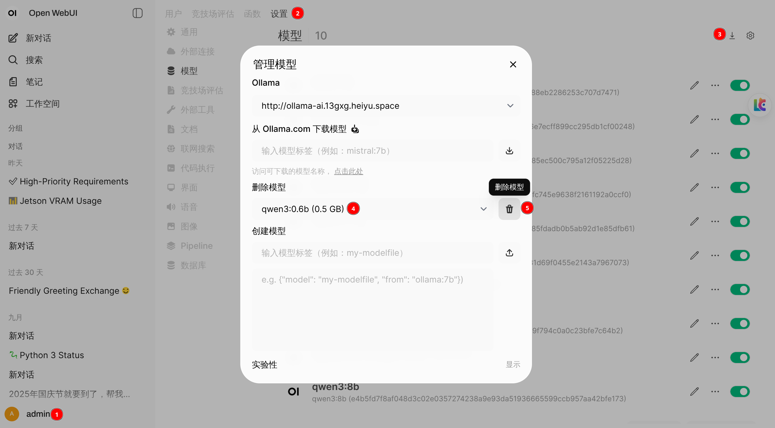 open webui delete model